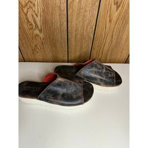 BED STU Fairlee Women Black Distressed Leather Platform Slide Sandals Size 8